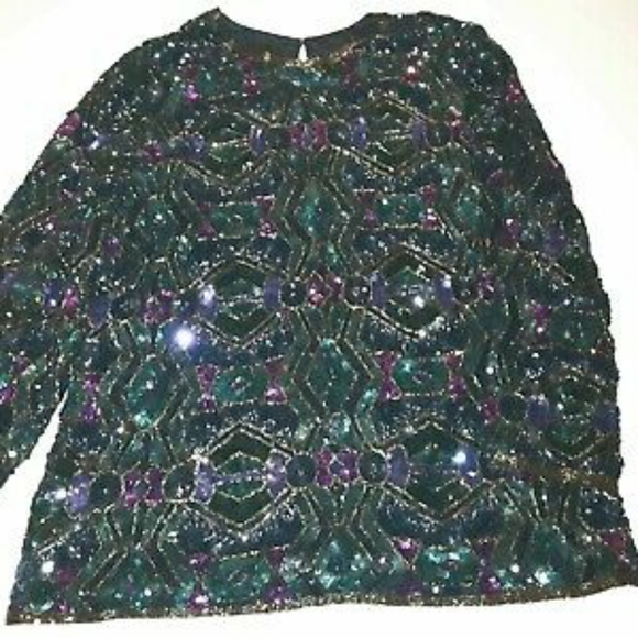 VTG 80's Heavy Solid Beading Lined Top L-XL - Picture 2 of 5